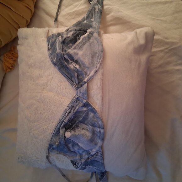 Forever 21 Denim Print Bikini Top Size S - Picture 2 of 5